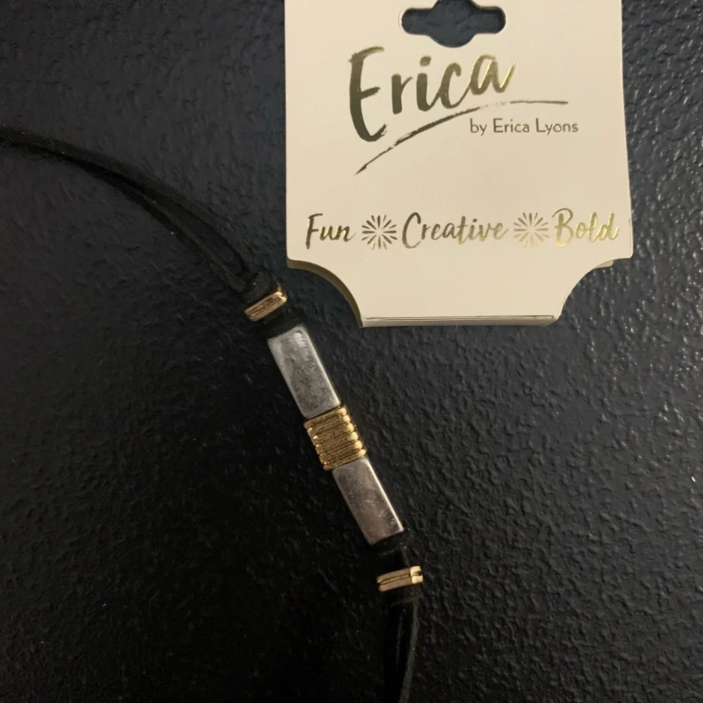 J#7 Classy Silver Necklace with Satin Cords and Silver/Gold Black Bracelet. - Picture 6 of 8